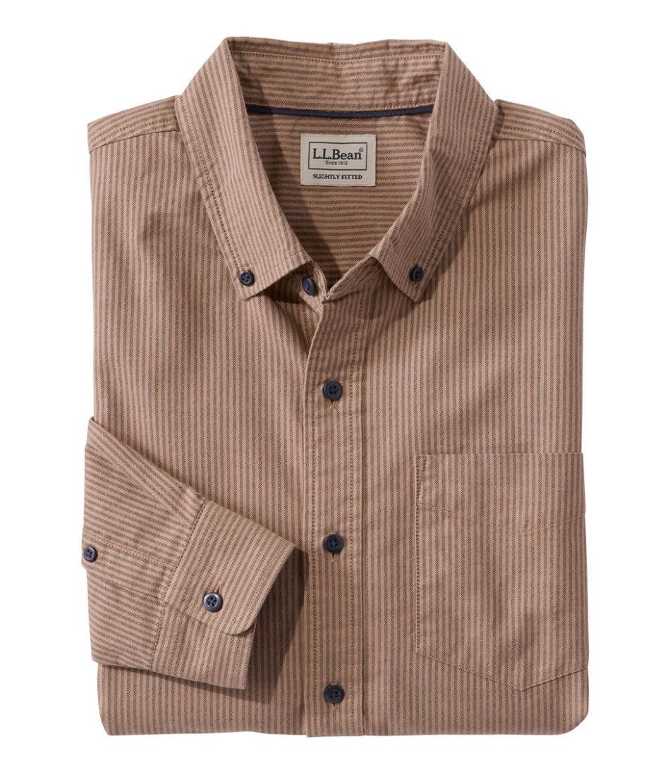 L.L.BeanMen's Sunwashed Oxford Shirt, Slightly Fitted Untucked Fit, Stripe