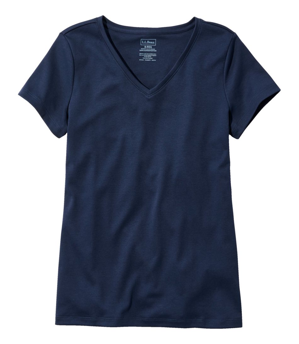 L.L.BeanWomen's Pima Cotton Shaped V-Neck, Short-Sleeve