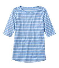 L.L.BeanWomen's Pima Cotton Tee, Elbow-Sleeve Boatneck Stripe