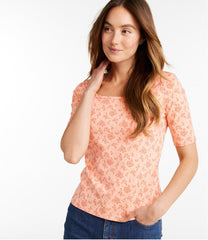 L.L.BeanWomen's Pima Cotton Tee, Soft Squareneck Elbow-Sleeve