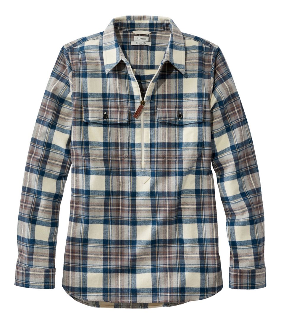 L.L.BeanWomen's Scotch Plaid Flannel Shirt, Quarter-Zip