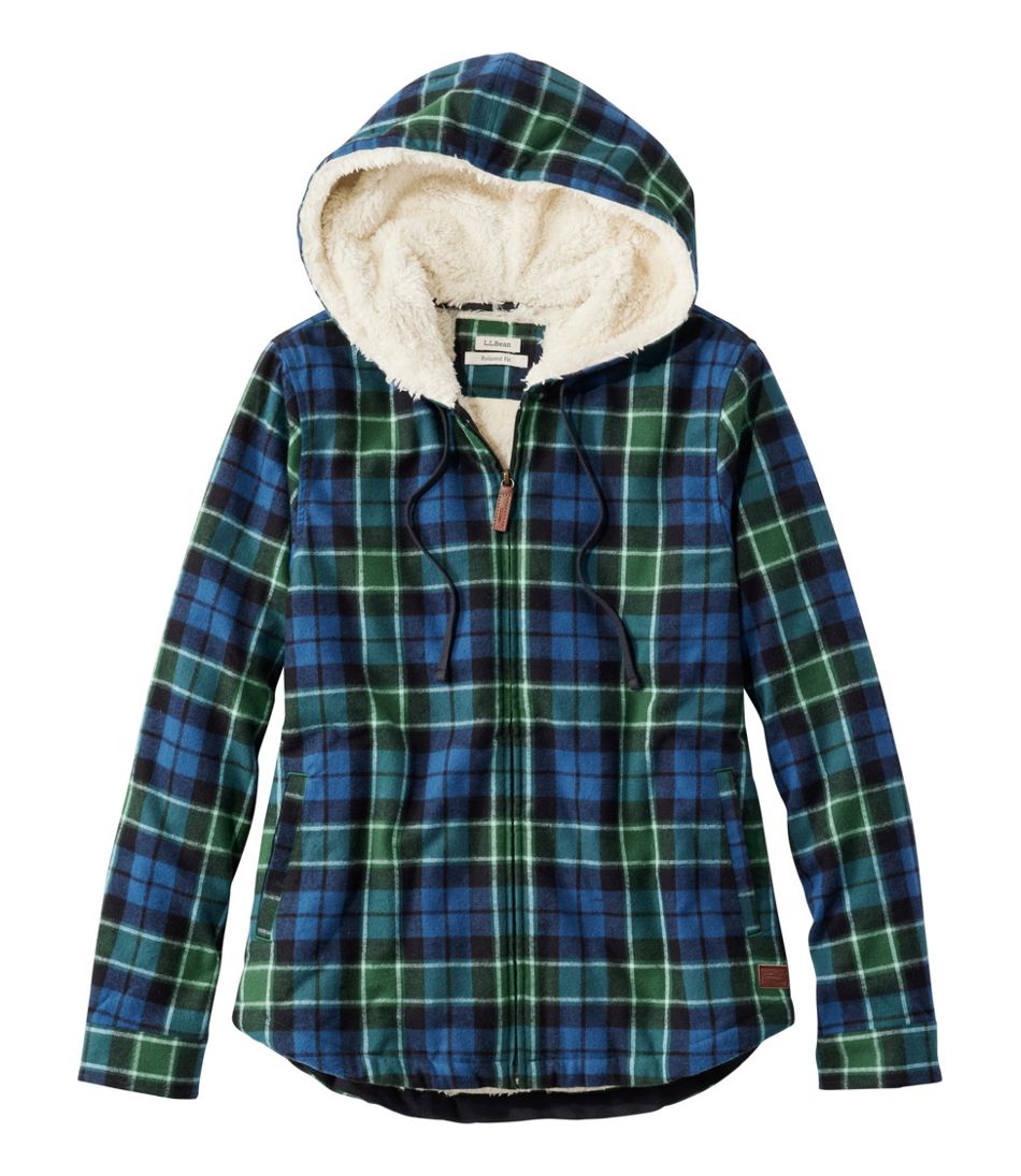 L.L.BeanWomen's Scotch Plaid Flannel Shirt, Sherpa-Lined Zip Hoodie