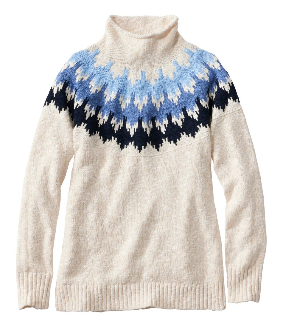 L.L.BeanWomen's Cotton Ragg Sweater, Funnelneck Pullover Fair Isle