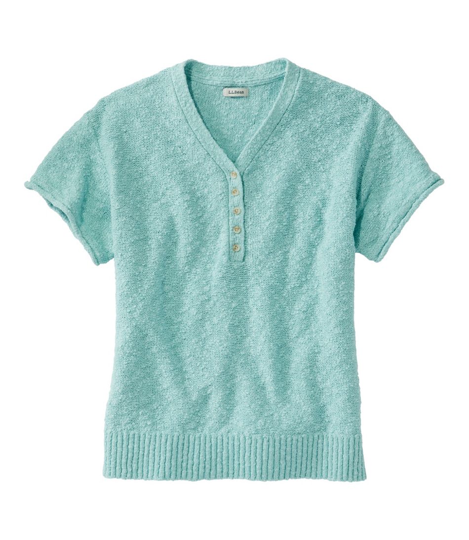 L.L.BeanWomen's Midweight Cotton Slub Sweater, Henley Short-Sleeve