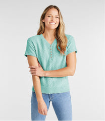 L.L.BeanWomen's Midweight Cotton Slub Sweater, Henley Short-Sleeve