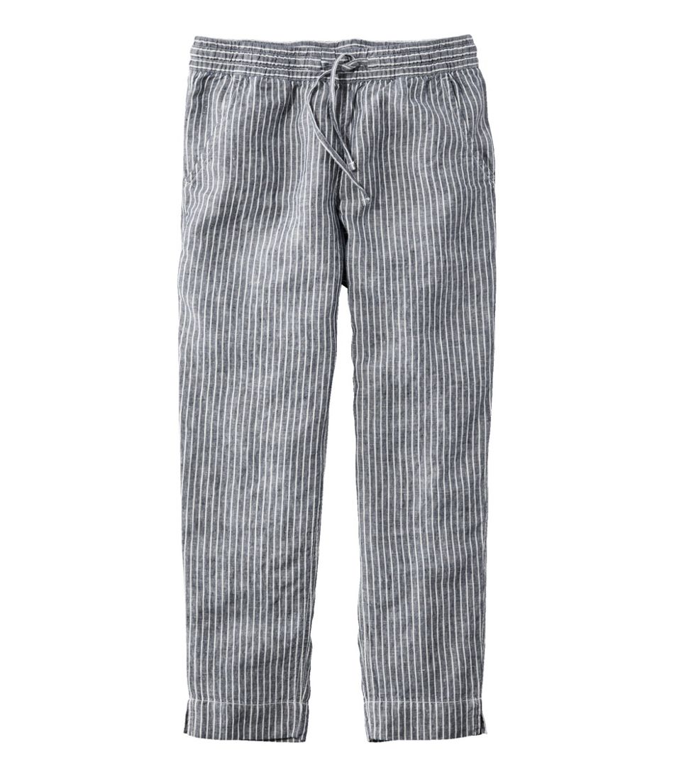 L.L.BeanWomen's Premium Linen Pull-On Ankle Pants, Mid-Rise Tapered-Leg Stripe