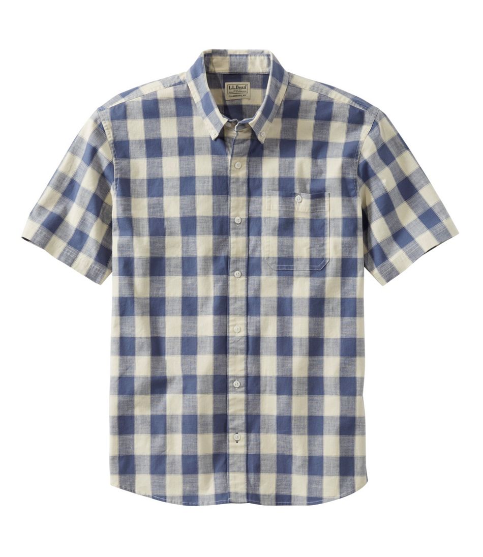 L.L.BeanMen's Comfort Stretch® Chambray Shirt, Traditional Untucked Fit, Short-Sleeve, Plaid