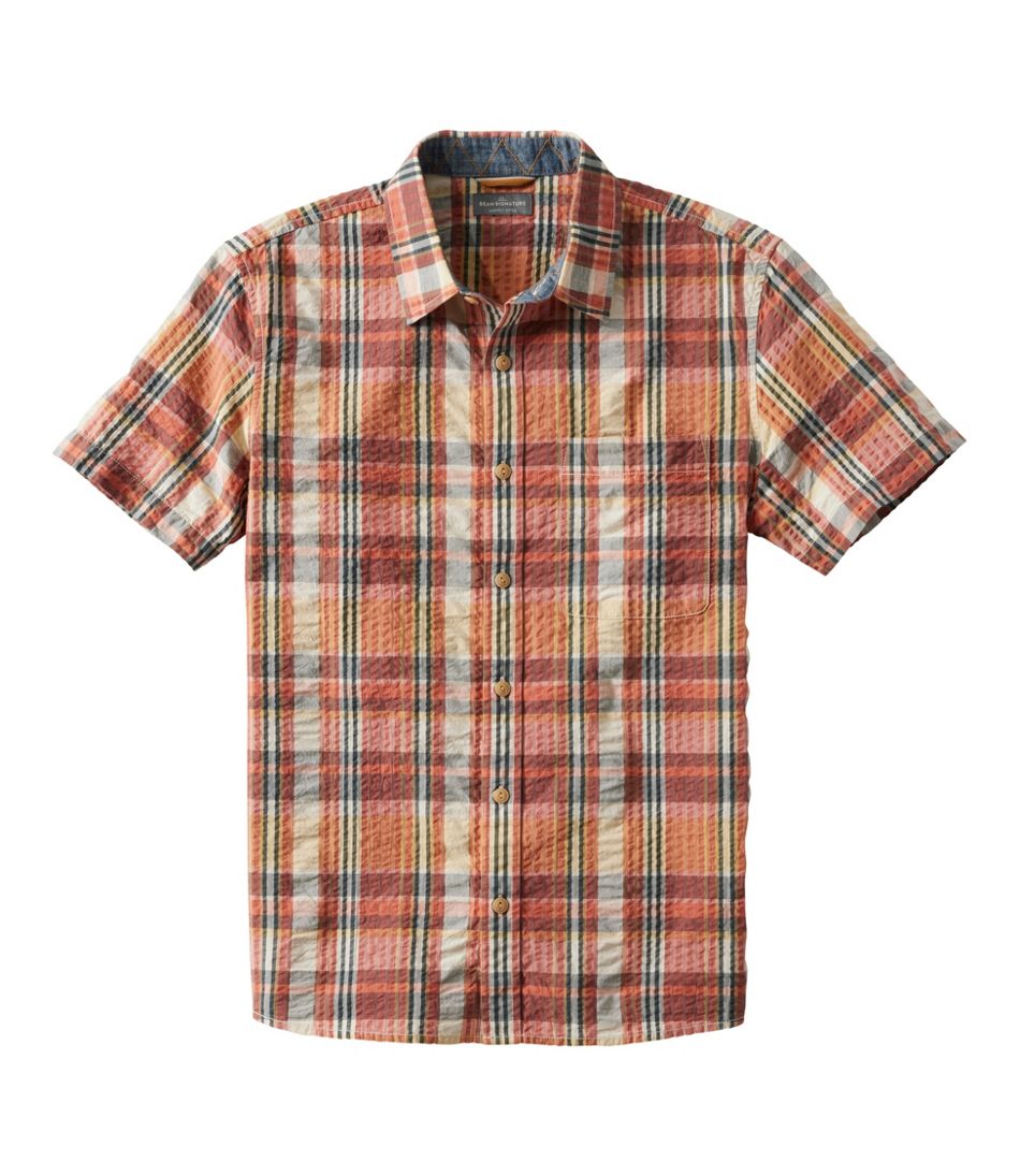 L.L.BeanMen's Signature Seersucker Madras Shirt, Slightly Fitted, Short-Sleeve