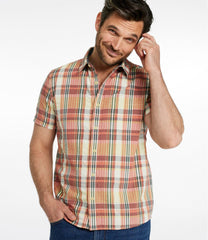 L.L.BeanMen's Signature Seersucker Madras Shirt, Slightly Fitted, Short-Sleeve