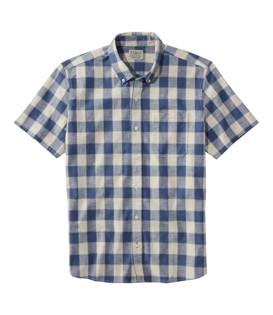 L.L.BeanMen's Comfort Stretch® Chambray Shirt, Slightly Fitted Untucked Fit, Short-Sleeve, Plaid