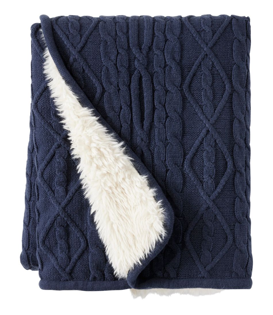 L.L.Bean1912 Heritage Knit Faux Fur Throw, Cable