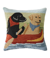 L.L.BeanIndoor/Outdoor Hooked Pillow, Dogs in Canoe