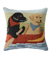L.L.BeanIndoor/Outdoor Hooked Pillow, Dogs in Canoe