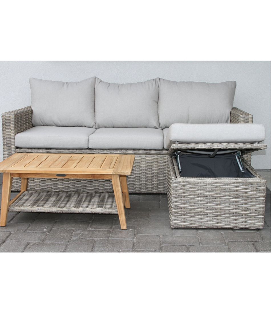 L.L.BeanWicker Storage Sofa and Teak Coffee Table Set