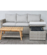 L.L.BeanWicker Storage Sofa and Teak Coffee Table Set