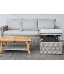 L.L.BeanWicker Storage Sofa and Teak Coffee Table Set