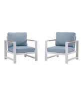 L.L.BeanWhite Aluminum Deep Seating Armchair with Blue Cushions, Set of Two