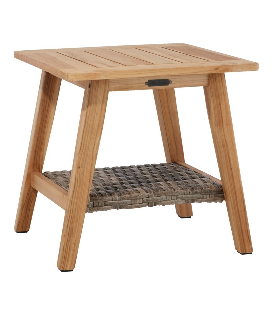 L.L.BeanTeak Side Table with Wicker Storage Shelf
