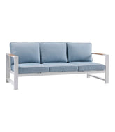 L.L.BeanWhite Aluminum Deep Seating Sofa with Blue Cushions