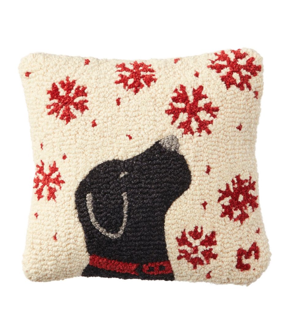 L.L.BeanWool Hooked Throw Pillow, Snowflake Black Lab, 14" x 14"