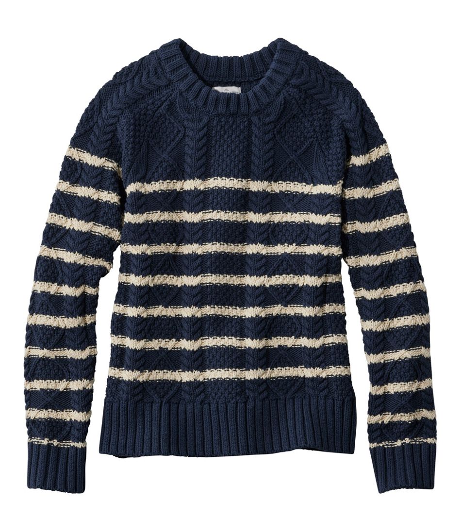 L.L.BeanWomen's Signature Cotton Fisherman Sweater, Crewneck Stripe