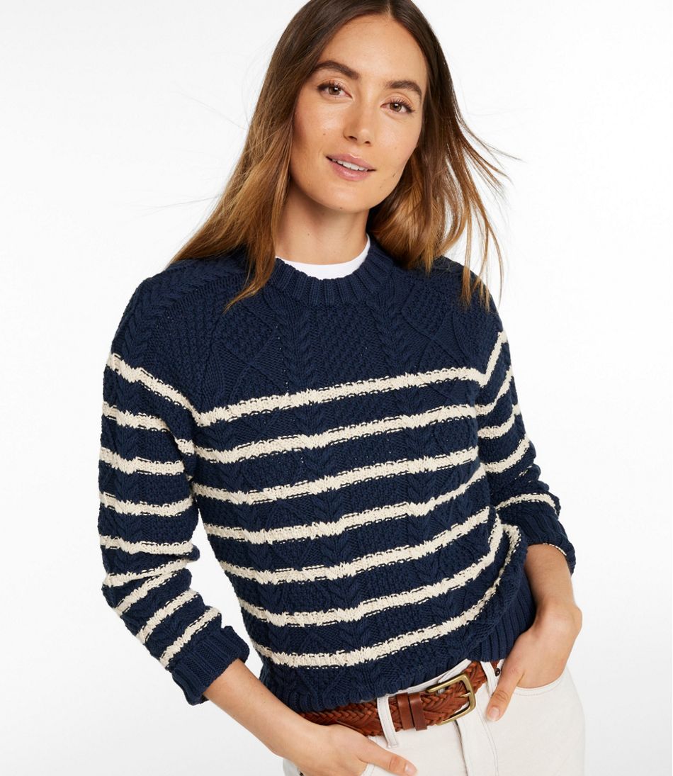 L.L.BeanWomen's Signature Cotton Fisherman Sweater, Crewneck Stripe