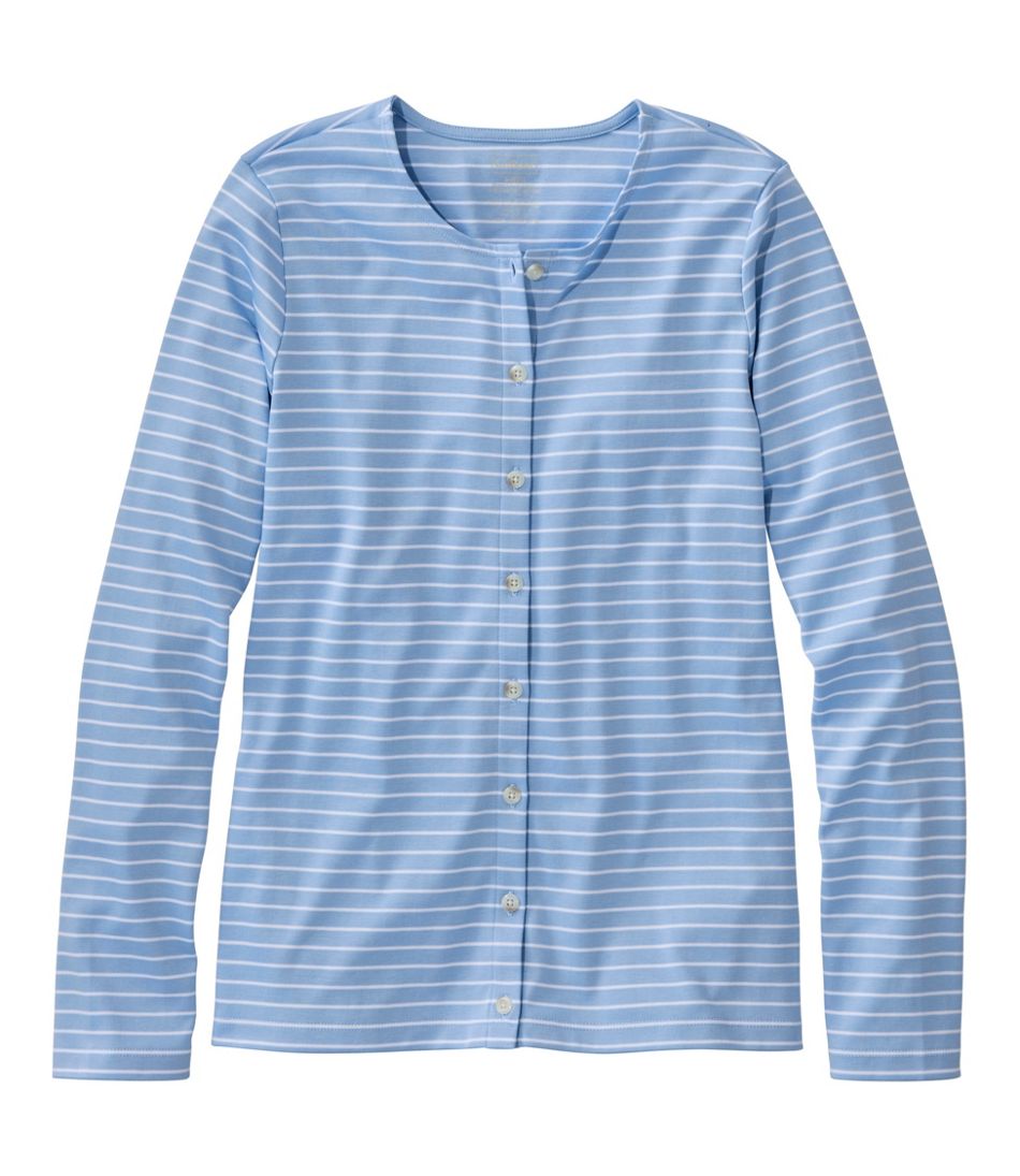 L.L.BeanWomen's Pima Cotton Tee, Long-Sleeve Crewneck Cardigan Stripe