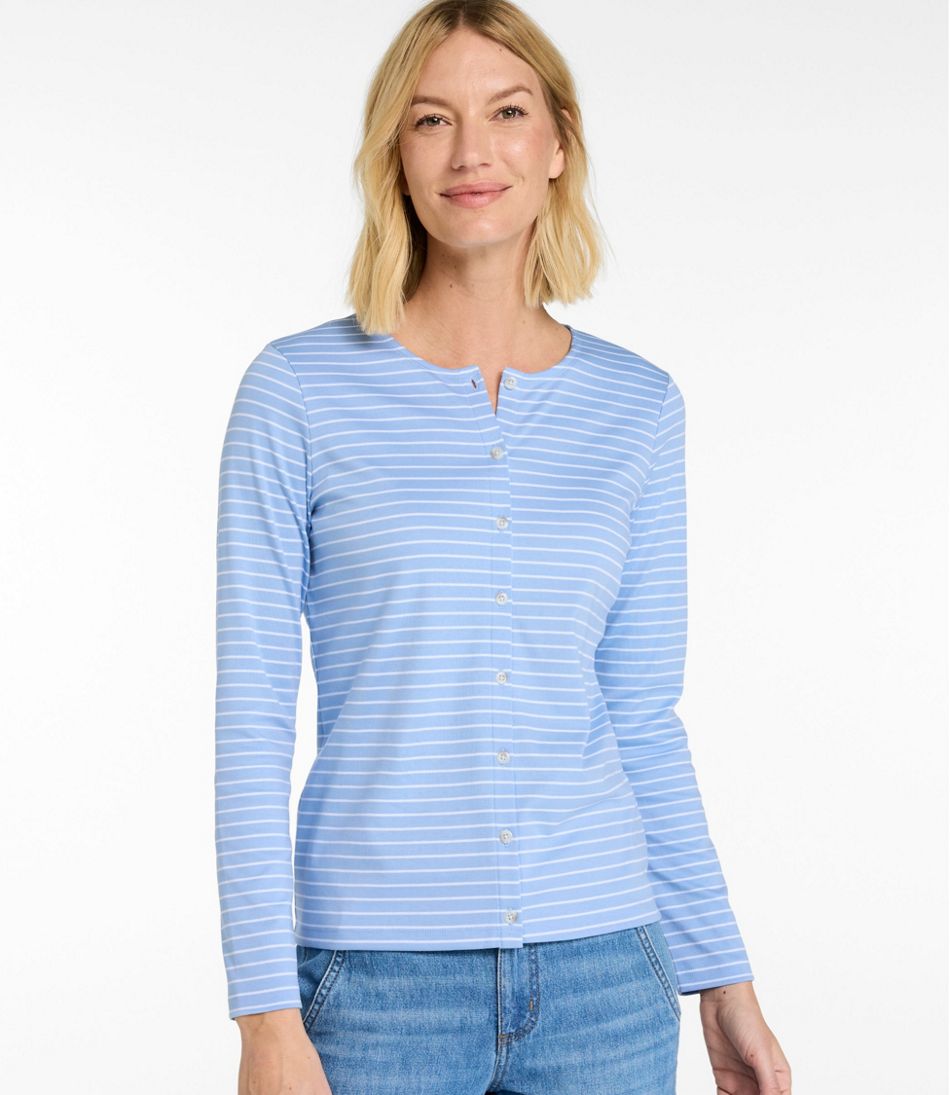 L.L.BeanWomen's Pima Cotton Tee, Long-Sleeve Crewneck Cardigan Stripe