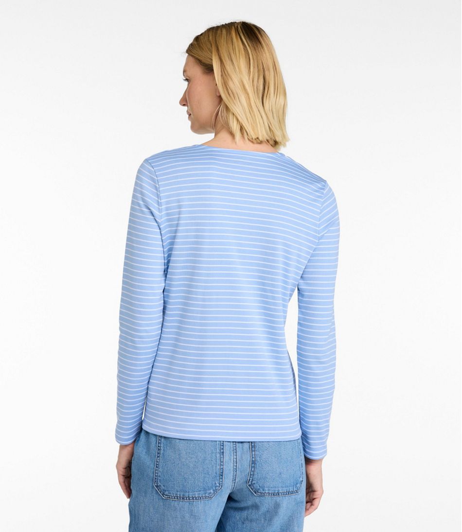L.L.BeanWomen's Pima Cotton Tee, Long-Sleeve Crewneck Cardigan Stripe