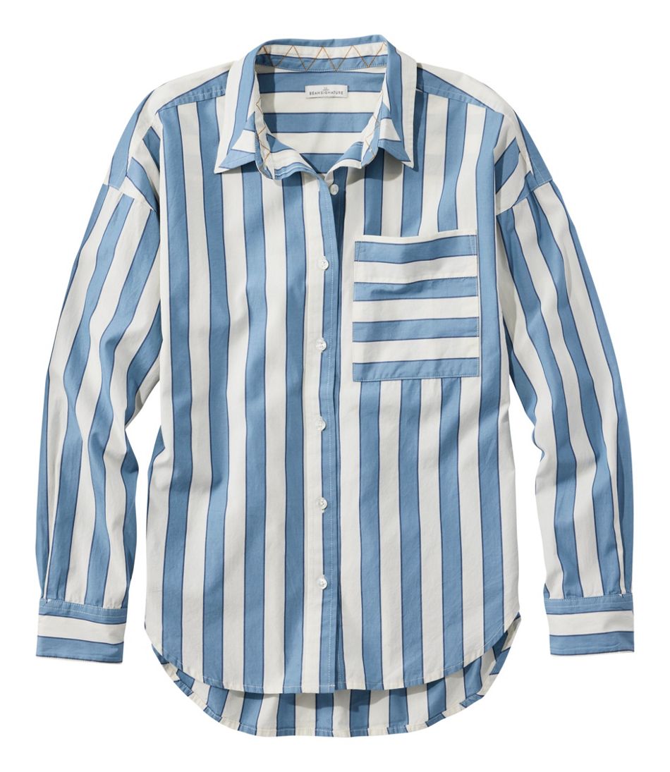 L.L.BeanWomen's Signature Premium Essential Poplin Shirt, Long-Sleeve Novelty Stripe