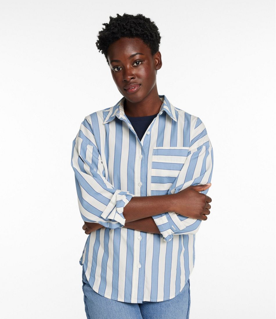 L.L.BeanWomen's Signature Premium Essential Poplin Shirt, Long-Sleeve Novelty Stripe