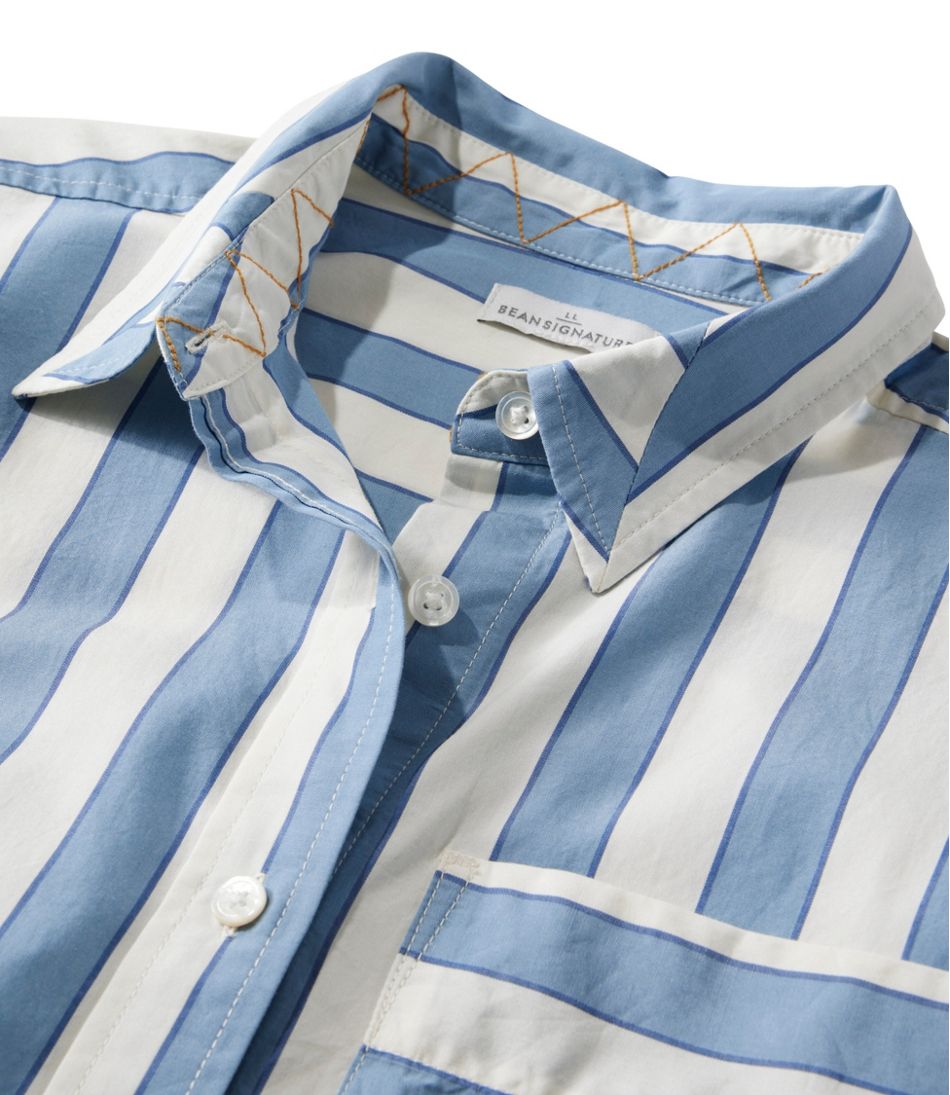 L.L.BeanWomen's Signature Premium Essential Poplin Shirt, Long-Sleeve Novelty Stripe