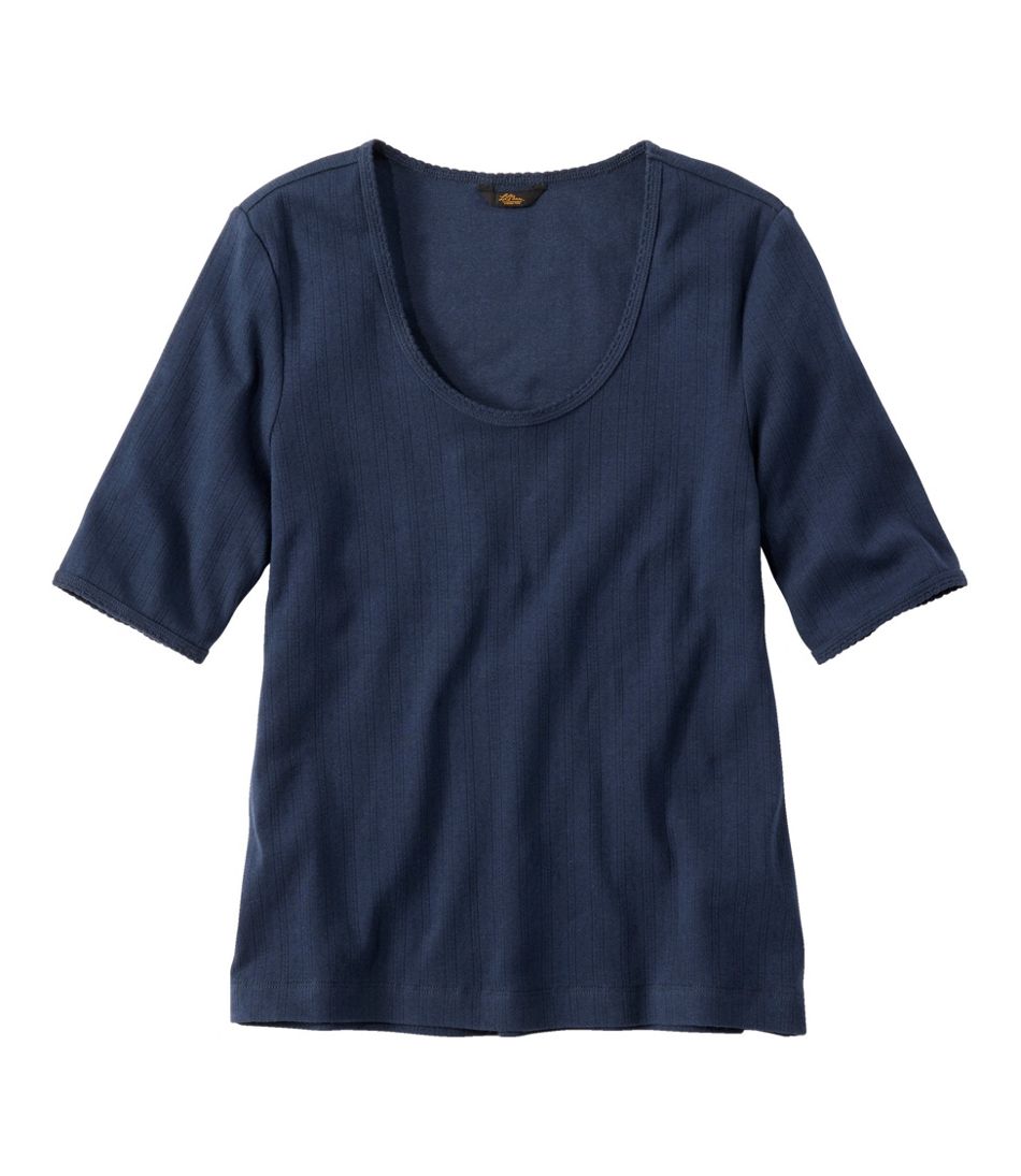 L.L.BeanWomen's Signature Premium Essential Pointelle Tee, Elbow-Sleeve Scoopneck