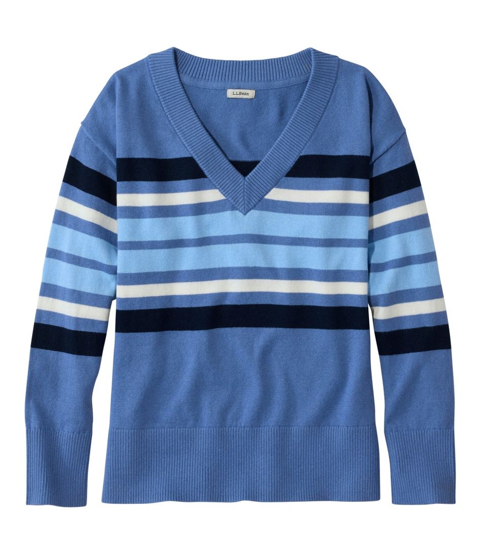 L.L.BeanWomen's Cotton/Cashmere Sweater, V-Neck Stripe