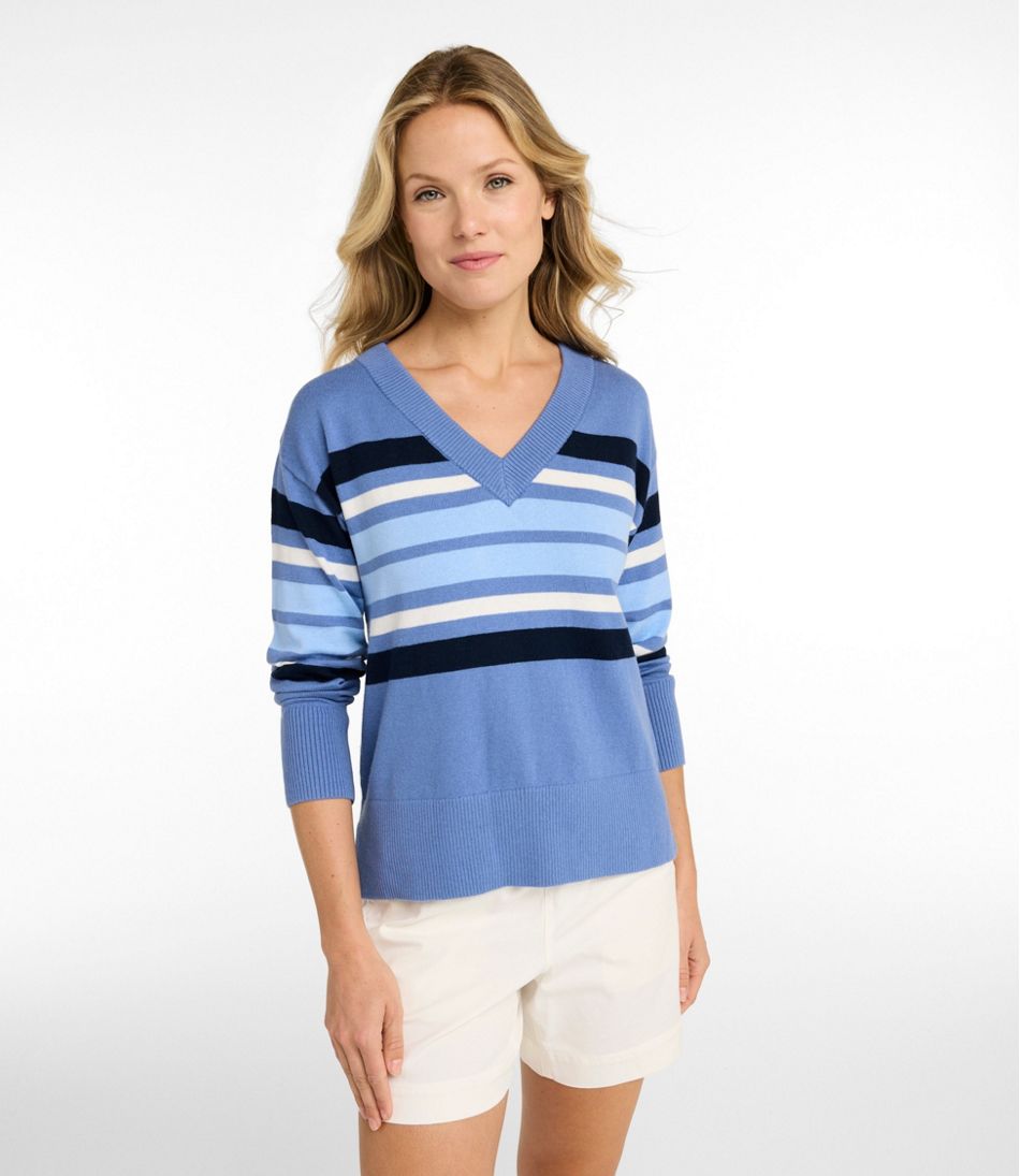 L.L.BeanWomen's Cotton/Cashmere Sweater, V-Neck Stripe
