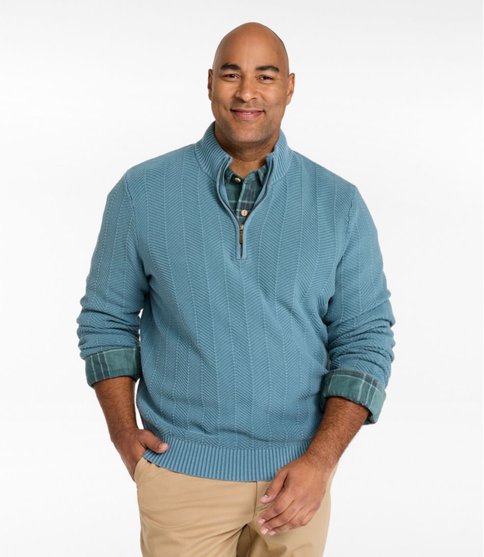 L.L.BeanMen's Sunwashed Textured Cotton Sweater, Herringbone 1/4 Zip