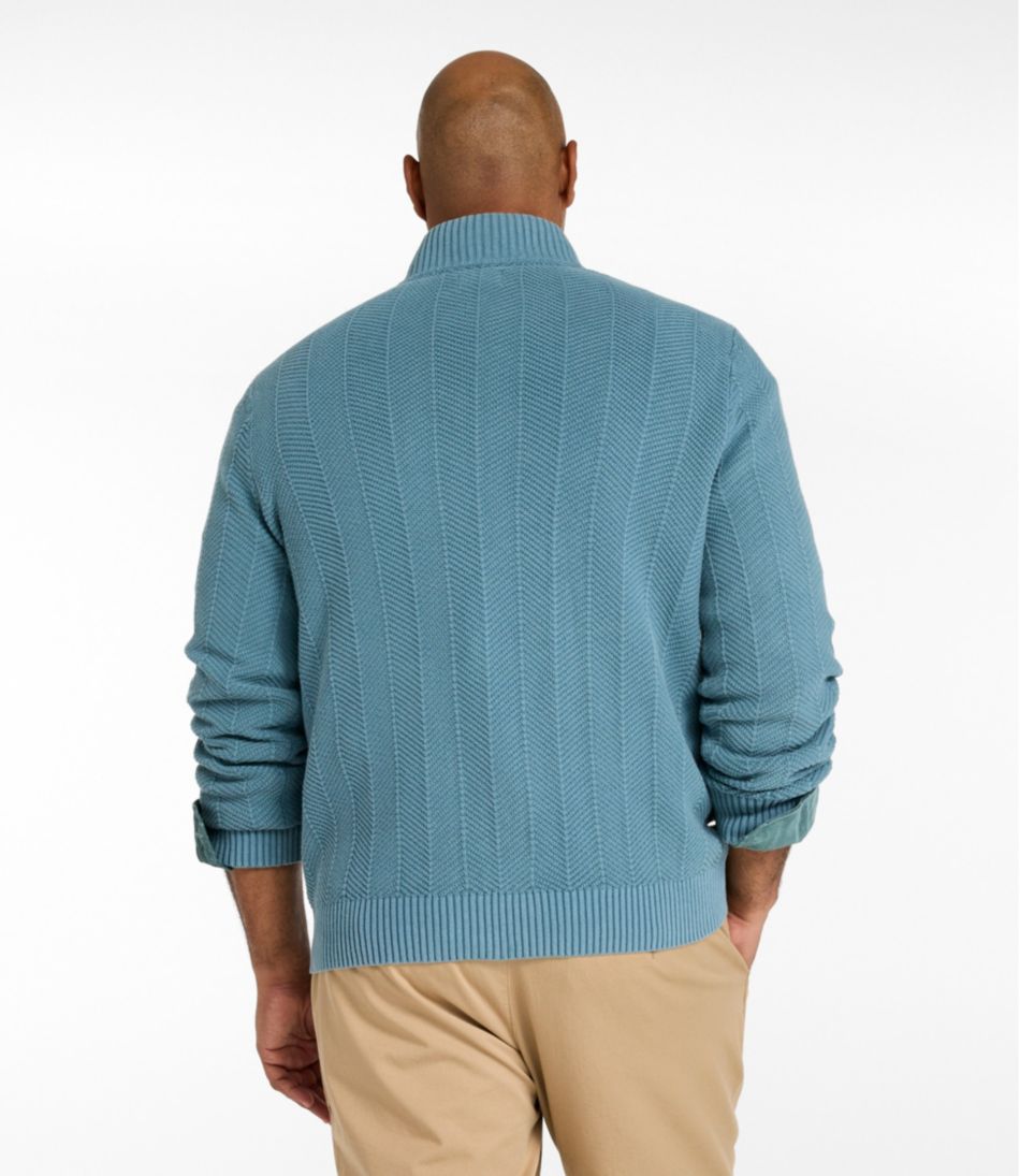 L.L.BeanMen's Sunwashed Textured Cotton Sweater, Herringbone 1/4 Zip