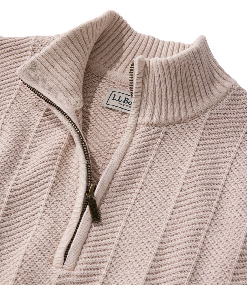 L.L.BeanMen's Sunwashed Textured Cotton Sweater, Herringbone 1/4 Zip