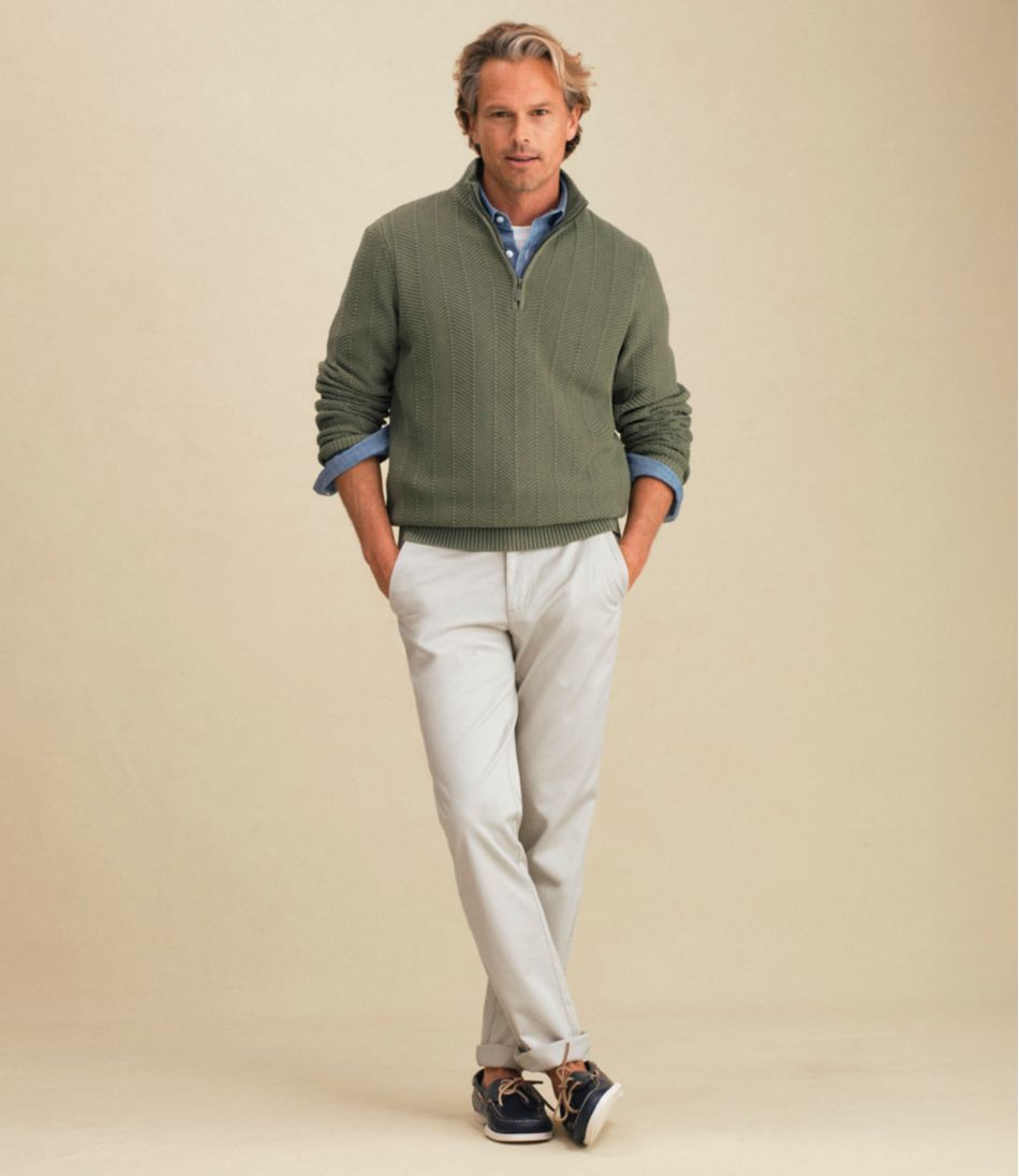 L.L.BeanMen's Sunwashed Textured Cotton Sweater, Herringbone 1/4 Zip