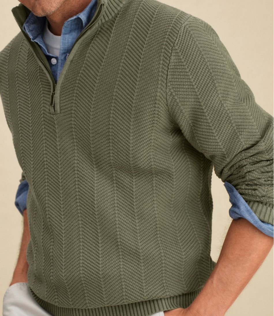 L.L.BeanMen's Sunwashed Textured Cotton Sweater, Herringbone 1/4 Zip