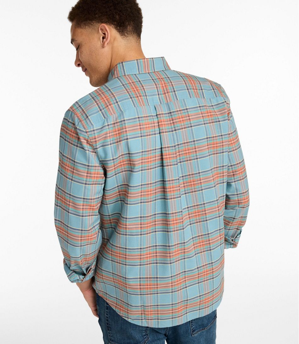 L.L.BeanMen's Sunwashed Oxford Shirt, Slightly Fitted Untucked Fit, Plaid