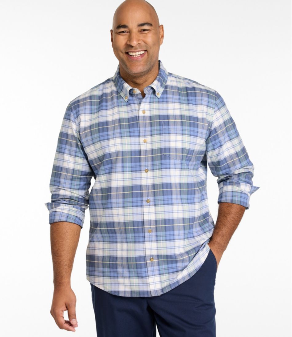 L.L.BeanMen's Sunwashed Oxford Shirt, Slightly Fitted Untucked Fit, Plaid