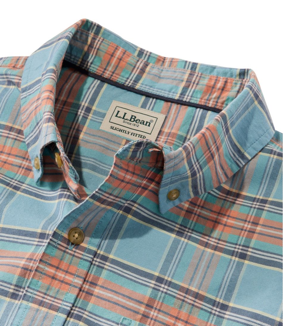 L.L.BeanMen's Sunwashed Oxford Shirt, Slightly Fitted Untucked Fit, Plaid