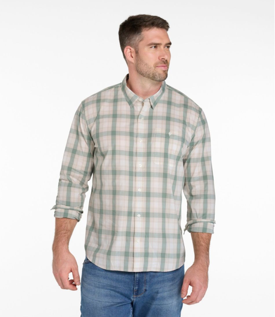 L.L.BeanMen's Comfort Stretch Performance® Chambray Shirt, Long-Sleeve, Slightly Fitted Untucked Fit, Plaid