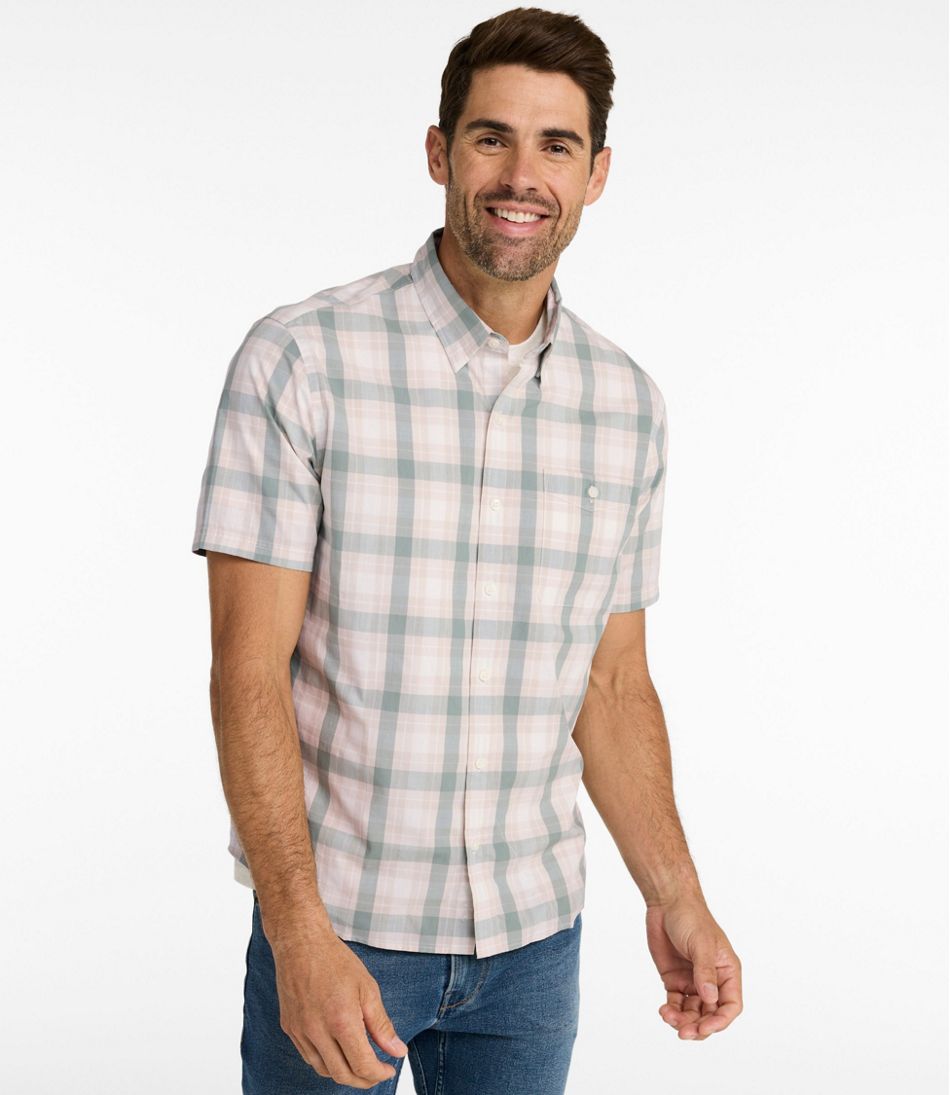 L.L.BeanMen's Comfort Stretch Performance® Chambray Shirt, Short-Sleeve, Slightly Fitted Untucked Fit, Plaid