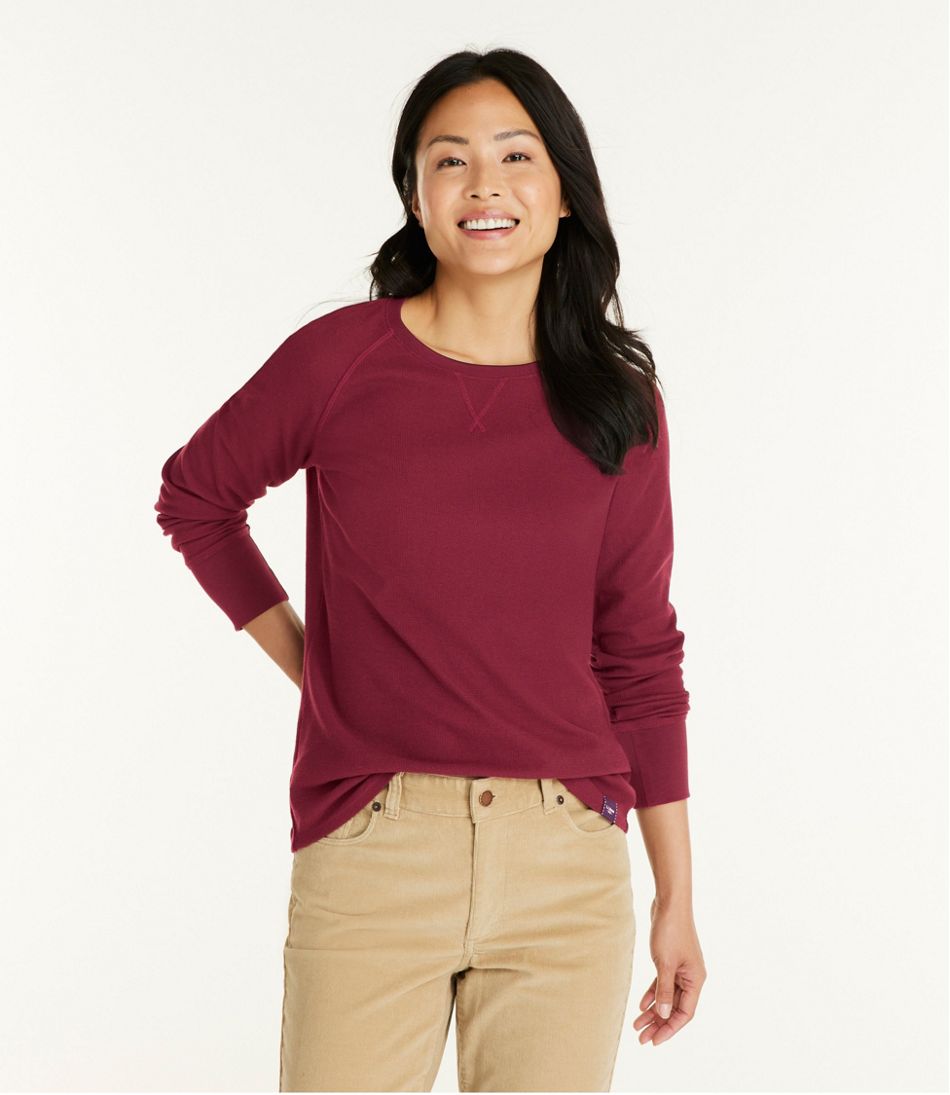 L.L.BeanWomen's Unshrinkable Mini-Waffle Tee, Long-Sleeve Crewneck