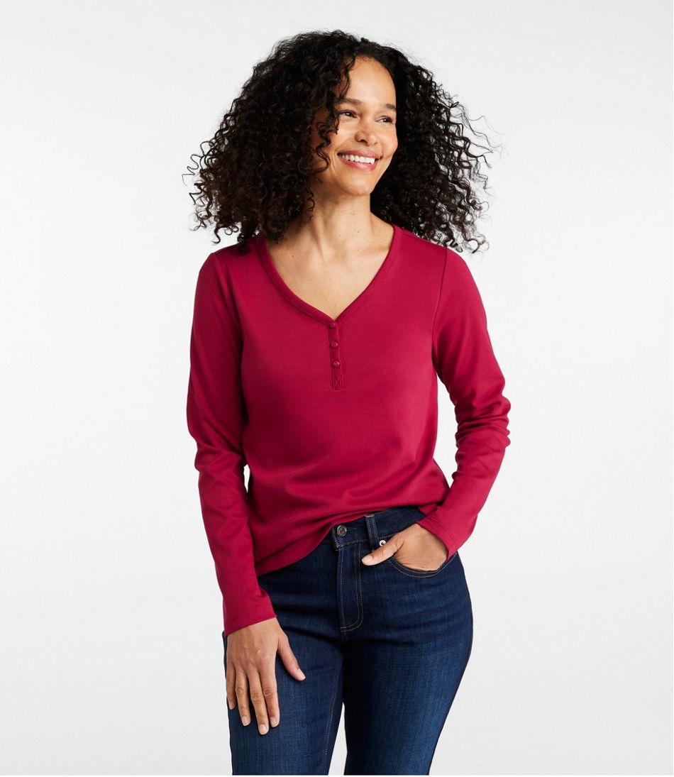L.L.BeanWomen's V-Neck Henley, Long-Sleeve