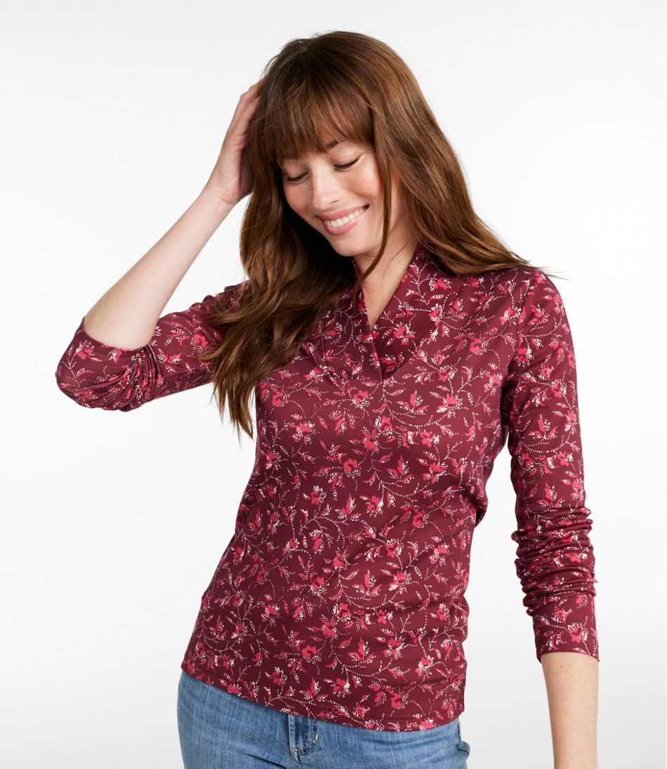 L.L.BeanWomen's Pima Cotton Tee, Shawl Long-Sleeve Print