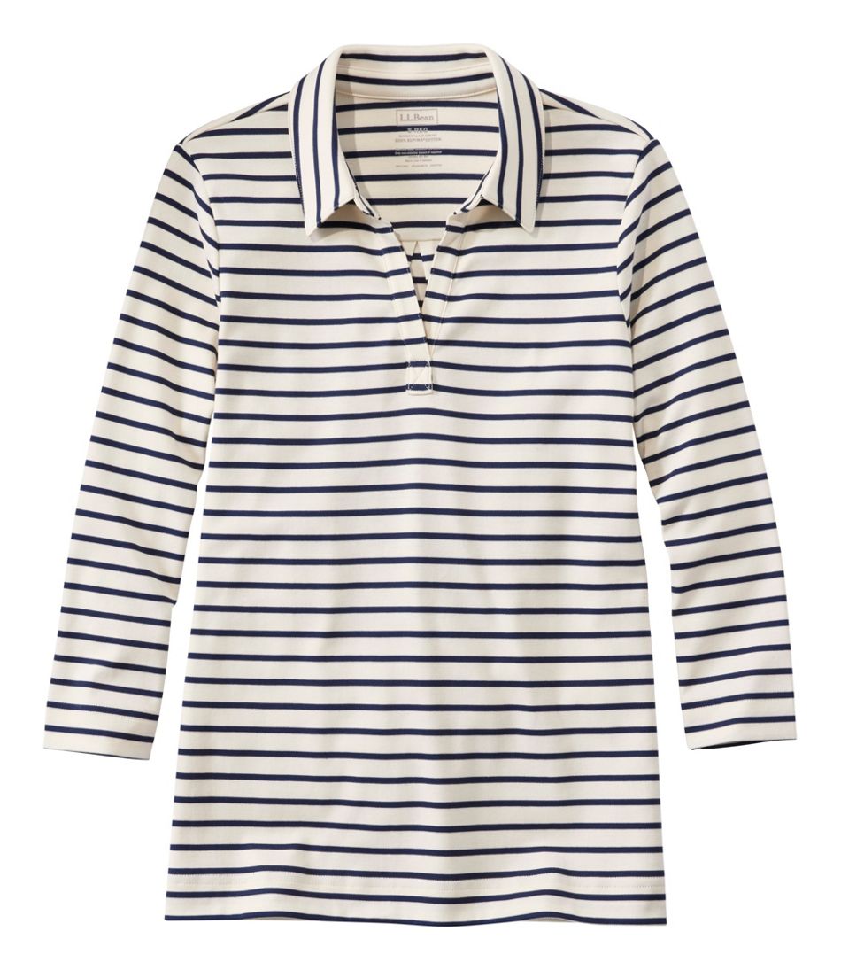 L.L.BeanWomen's Pima Cotton Tee, Three-Quarter-Sleeve Polo Stripe