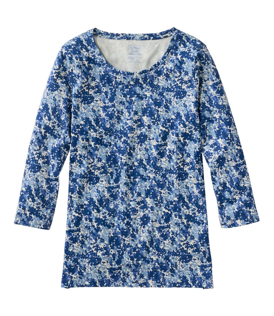 L.L.BeanWomen's Pima Cotton Shaped Jewelneck Tee, Three-Quarter-Sleeve Print